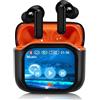 Canareen Cuffie Bluetooth con Touchscreen, Auricolari In-Ear Senza Fili, Auricolari Bluetooth 5.4, con Cancellazione Del Rumore ANC+ENC, IPX7 Impermeabili, Immersiver Deep Bass Nero Arancione