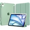 MoKo Cover per iPad Air 11 Pollici (M4/M3/M2) 2026/2025/2024 con Portapenna | Cover per iPad Air 5a/4a Gen 10,9 2022/2020, Custodia iPad Air Trifold Leggera con Retro PC Rigido Traslucido, Verde Agave