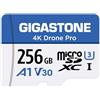 GIGASTONE Scheda Micro SD da 256 GB, 4K Drone Pro, scheda di memoria MicroSDXC per Wyze Cam, telecamera di sicurezza, drone DJI o Action Camera, registrazione video 4K, UHS-I U3 A1 V30, 100 MB/s, con