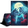 Bxgolkgd Custodia per Tablet Samsung Galaxy Tab A 8.0 2019 (SM-T290/T295), Custodia con Supporto Antiurto con Dissipazione del Calore, Funzione Auto Wake/Sleep, Motivo Lupi, Rose Rosse e Luna