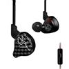 KINBOOFI KZ ZST - Auricolari in-ear con doppio driver ibridi bilanciati a colori, auricolari HiFi per bassi (neri, con microfono)