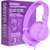 Puro Sound Labs PuroBasic Cuffie con Cavo a Limitazione di Volume per Bambini, Fascia Regolabile e Pieghevole con Microfono, Compatibili con Smartphone, Tablet e PC - Viola