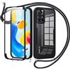 Jrkvniv Cover per Xiaomi Redmi Note 11S 4G con Cordino,360 Gradi Trasparente Custodiacon con Protezione Schermo Integrata,Bumper Rugged Custodia con Regolabile Tracolla Corda Collana per 6.43-Nero