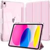 EspZanthic Custodia per iPad A16 11a/10a Generazione 2025 2022 Cover Strisce Rosa | Portapenne Bumper TPU Morbido Retro Trasparente Supporto Sottile Antiurto Antiscivolo Auto Wake Sleep Tablet Casa Scuola Case