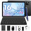 GLOSSPIN Tablet 11 Pollici Android 16 con 36GB RAM+512GB ROM (2TB TF),4G LTE & 5G WiFi,Octa-Core,8000mAh, 13MP+8MP/Widevine L1/Gemini AI/GPS/Face ID/18W/BT 5.0, Tablet con Tastiera,Nero