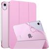 MoKo Cover per iPad mini 7a(A17 Pro)/6a 8,3 pollici 2024/2021, Fiore Rosa | iPad Cover in TPU e Pelle PU Semi-Trasparente Sostegno Supporto Sottile con Morbido TPU Cover con Auto Svegliati/Sonno