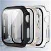 Generic Confezione da 3 custodie in vetro temperato compatibile con Apple Watch Series 4 5 6 7 8 9, pellicola protettiva rigida in PC ultra sottile leggera antigraffio (nero, trasparente + luce stellare, 44