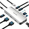 WAVLINK Docking station USB C WAVLINK 10 in 1 per laptop, doppio HDMI 4K@60Hz, USB A/C 3.0, lettore SD/TF, ingresso PD da 100W, Ethernet Gigabit, porta audio, compatibile con Dell, HP e Lenovo
