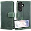 Lensun Cover in Pelle Vera per Samsung Galaxy S26- Verde Retrò | Custodia [Protezione RFID] Libro con Portafoglio Chiusura Magnetico Flip Custodie Cuoio