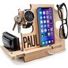 Greta Oto Docking Station in Legno Organizzatore da Scrivania per Lui Supporto Smartphone Idea Regalo per Uomo Personalizzato Svuotatasche da Ingresso San Valentino Regali Natale per Uomini