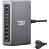 HONGYEE GaN - Caricatore USB C multiplo, 730 W, 10 porte, per laptop, telefoni cellulari, tablet, stazione di ricarica rapida con 6 porte USB C + 4 porte USB A, alimentatore PD