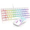 RedThunder Tastiera e mouse da gioco 60% RGB, tastiera mini retroilluminata ultra compatta, mouse ottico cellulare leggero 7200 DPI, set da gioco portatile cablato per giocatori PC PS5 (bianco)