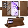 Giyer Cover per OPPO A40/A40M/A60 5G Custodia con Vetro Temperato, Premium Pelle PU Portafoglio Slot per Scheda RFID Antifurto Funzione Supporto Flip Case, Antiurto per OPPO A40 Cover (Marrone)
