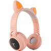 TECHMADE - Cuffie Bluetooth con Orecchie di Gatto | LED Luminosi | Microfono Integrato per IOS/Android/PC | Modalità Radio FM | Compatibili con SD Card e Cavo Jack | Colore Rosa