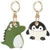 AXFEE 2 Pezzi Airtags Portachiavi in PU Pelle, Porta Air Tag per GSP Apple | Airtag Cover per Chiavi Zaini e Animale, Portatile, Anti-graffio, Mantiene un Segnale Forte- Pinguino+Dinosauro