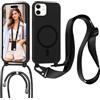 Pnakqil Magnetica Cover con Cordino per iPhone 12 Mini,Nero | Silicone Case con Laccio per Collo Cellulare Custodia, Antiurto Protettiva Case con Regolabile Nylon Corda Collana Tracolla