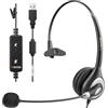 Wantek Cuffie USB con microfono a cancellazione di rumore e controlli audio, cuffie professionali per laptop, cuffie USB per casa, ufficio, call center, Skype, Zoom Webinar, chat chiare, super leggere
