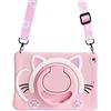 SINQERISHT Custodia per tablet Samsung Galaxy Tab A7 Lite 8,7 2021 | SM-T220/T225 Custodia protettiva carina con manico rotante a 360°, supporto e tracolla resistente agli urti in silicone (rosa)