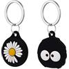 AXFEE 2 Pezzi Airtags in Silicone Lavabile, Porta Air Tag per GSP Apple | Airtag Cover per Chiavi Zaini e Animale, Portatile, Anti-graffio, Mantiene un Segnale Forte- Carbone + Margherite