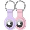 Lucknel Set di 2 custodie per AirTag, con moschettone, in silicone, come portachiavi, compatibile con Apple AirTag, antiurto, impermeabile, antigraffio, lavanda, rosa