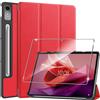 Rojeuinn Cover per Lenovo Tab P12 2023 12.7 inches custodie+1 Pezzi Vetro Temperato,Gomma Protezione Protettivo,Ultra Sottile Antiurto Anti-Graffio TPU Flessibile Case-Rosso