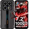 OUKITEL WP60 7.2 HD+ Rugged Smartphone 5G, 48GB+512GB Telefono, 10000mAh | 108MP Telefono Indistruttibile, MTK Dimensity 7025 Rugged Phone Android 15, 5G Dual SIM/Face ID/NFC/Fingerprint, Nero