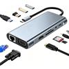 Flowfuture Docking station USB C 11 in 1 HDMI VGA Ethernet PD SD TF 4USB Audio 3,5mm | Hub USB C HDMI, adattatore USB Ethernet per MacBook Air per Dell per HP per Surface PC portatile