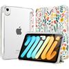 MoKo Cover per iPad Mini 7 A17 Pro, iPad Mini 6a Gen 8,3 Pollici, Fiori | Portapenna, Retro in PC Rigido Trasparente, Supporto Multi-angolo, Leggero, Antigraffio, Sospensione/Risveglio Automatico