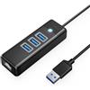 ORICO Hub USB to Ethernet, Hub USB con Ethernet 1Gbps e 3 porte Type-A 3.0, Extender di rete USB-A con cavo da 100 cm per Windows 10, 8.1, Mac OS, Laptop