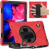 FONREST - Custodia resistente per Lenovo-Tab-P11/P11 Plus/P11 5G (TB-J606F/J607F/J616F/J607Z), Cover ibrida antiurto con cavalletto, impugnatura a mano, tracolla, PC + Silicone (Rosso)