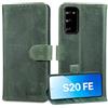 Lensun Cover in Pelle Vera per Samsung Galaxy S20 FE- Verde Retrò | Custodia in Vera Pelle [Slot Schede] Portafoglio Custodie Cuoio Chiusura Magnetico Antiurto