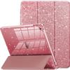INFILAND Custodia per iPad 9a generazione 2021/iPad 8a generazione 2020/iPad 7a generazione 2019 da 10,2, custodia glitterata con retro trasparente, portapenne per bambine e ragazze, rosa