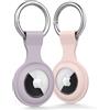 Vancle Custodia per ciondolo Apple AirTag con portachiavi, in silicone, portatile, antiurto, ciondolo Airtag per chiavi, valigia, collare per cani per bambini (viola/rosa)