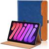Oduio Custodia per iPad mini 7 (A17 Pro) 2024 e iPad Mini 6 2021 da 8,3 pollici, custodia a portafoglio in pelle PU con cinturino da polso e tasca, smart cover