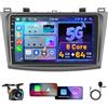 Hikity 8 Core Autoradio con Carplay/Android Auto senza fili per Mazda 3 2010-2013 Bluetooth Stereo Auto con Schermo da 9 Pollici Touchscreen con WiFi/GPS FM/RDS 4+64GB