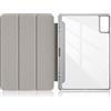 TOPCASE Custodia per Xiaomi Redmi Pad SE Tablet 11 pollici 2023 con supporto per penna, retro trasparente in policarbonato, TPU antiurto a tre pieghe, con supporto per auto, colore: grigio