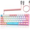 ZIYOU LANG T60 Tastiera da Gioco Cablata con Cavo USB C a Spirale, Compact 60% UK Layout(QWERTY), 19 Rainbow RGB LED Light Up Tastiera Meccanica Clicky Blue Switch Mini 62 Tasti per PC Mac - Rosa