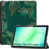 CoBak Cover per Samsung Galaxy Tab A11+ Plus 11 Pollici 2025/A9+ Plus 2023, Custodia in Pelle PU con Retro Trasparente, Smart Cover con Chiusura Magnetica e Multi-Angolo di Visione, Dunkelgrün blumig