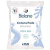 BIOLANE - Morbidi tamponi di cotone - Bambino - 100% biologico - 150 tamponi di cotone - Pelle sensibile - Cambiare e governare - dalla nascita - Made in France