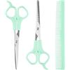 Generic Set di 3 forbici da taglio per capelli, con frangia, forbici per taglio capelli, include forbici piatte, forbici da denti, pettine, verde