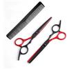 Generic Set di 3 forbici da barbiere da 15,2 cm, con pettine, in acciaio inox, per taglio di capelli, taglio, sfoltire e testurizzare, salone professionale e uso domestico (nero rosso)