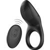 realGOOS ANELLO FALLICO VIBRANTE PER PENE IN SILICONE NERO CON TELECOMANDO WIRELESS