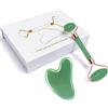 GUKOY Pietre Gua Sha, pietra di giada per il viso, tavola Guasha a forma di cuore, strumento per massaggio raschiante per viso, occhi, collo per la cura della pelle (rullo verde e gua sha)