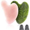 Yosemy 2 Pezzi Guasha,1 Rose Pietra Raschiante+1 Verde Jade Gua Sha Pietra+2 Pezzi Sacchetti Velluto,Naturale Viso Massaggio Strumento Rassodare La Pelle e Riduzione Delle Rughe Su Viso e Collo