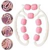 Sikweny Rullo Massaggio Muscolare 9 Rulli in EVA Indipendenti Foam Roller Pilates Rivestimento 3D Massaggiatore Anti Cellulite Impugnatura Curva Antiscivolo per Casa Ufficio Palestra(Bianco Rosa)