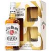 Jim Beam Kentucky Straight Bourbon Whiskey, Confezione Regalo con 2 Bicchieri, Bourbon Distillato A Bassa Temperatura Da Un Mix Di Cerali, 4 Anni Di Invecchiamento, 700 ml