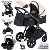 KAVELLIN Passeggino 3 in 1, Ruota Girevole a 360°, Passeggino Neonati 3 in 1, con Seggiolino Auto I-SIZE 40-87 cm, Passeggino Neonati Pieghevole, Crema