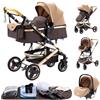 YAZOCO Passeggino 3 in 1 Carrozzina Multifunzionale Carrozzina Ovetto Pieghevole Set Passeggino Neonato Sedili Parapiedi Zanzariere Vista Dall'Alto (2 Khaki)