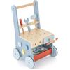 GYMAX Primi Passi in Legno 2 in 1, Girello per Bambini con Giocattoli di Strumenti, Centro Attività per Neonati, Banco di Lavoro Montessori per Bambini