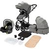 Magic ZC Passeggino Trio, Carrozzina per Neonati con Design Portatile Pieghevole Un Clic, Passeggino 3 in 1 con Spinta Reversibile a Due Vie, Trio Passeggino Neonati con Accessori (grigio 588)